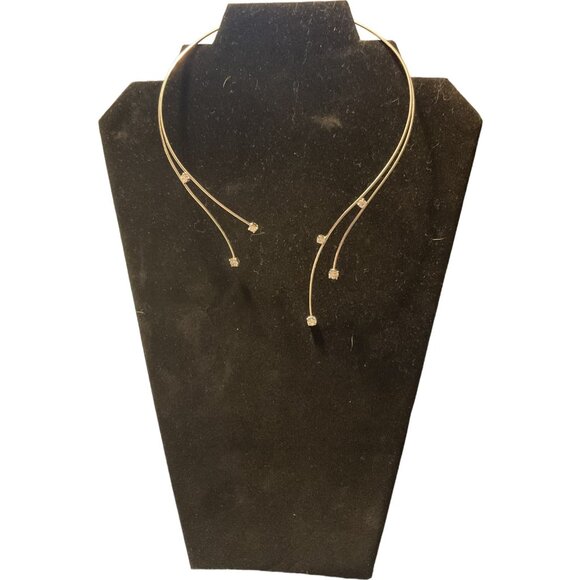 Silver Tone Elegant Wire Necklace With Crystal Accents For Women Prom Homecoming - Picture 4 of 12